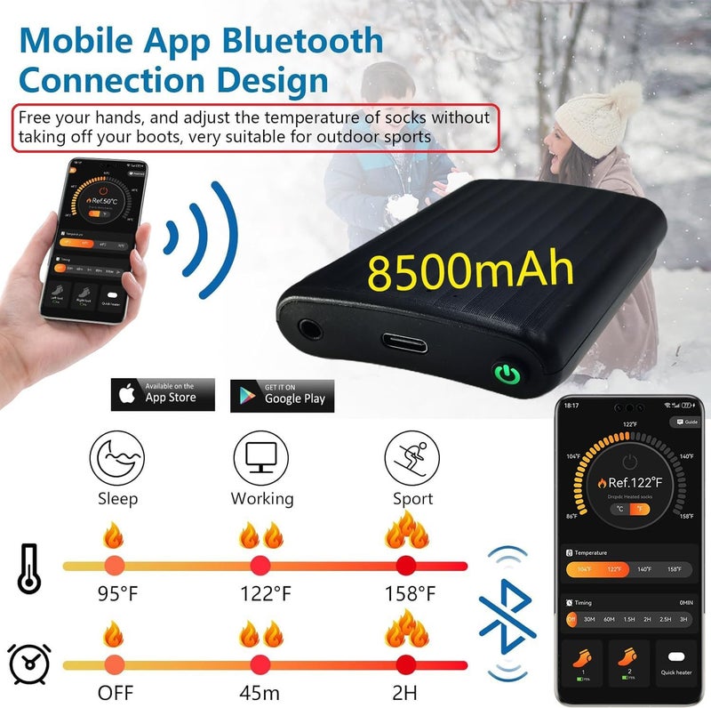 ANSOZLEE Heated Socks, Heated Socks for Women Men with App Control 2 * 8500mAh Rechargeable Electric Heated Socks Washable Warm Socks for Outdoors Work Skiing Hunting Riding Cycling Hiking Camping Xmas Gifts - Image 5